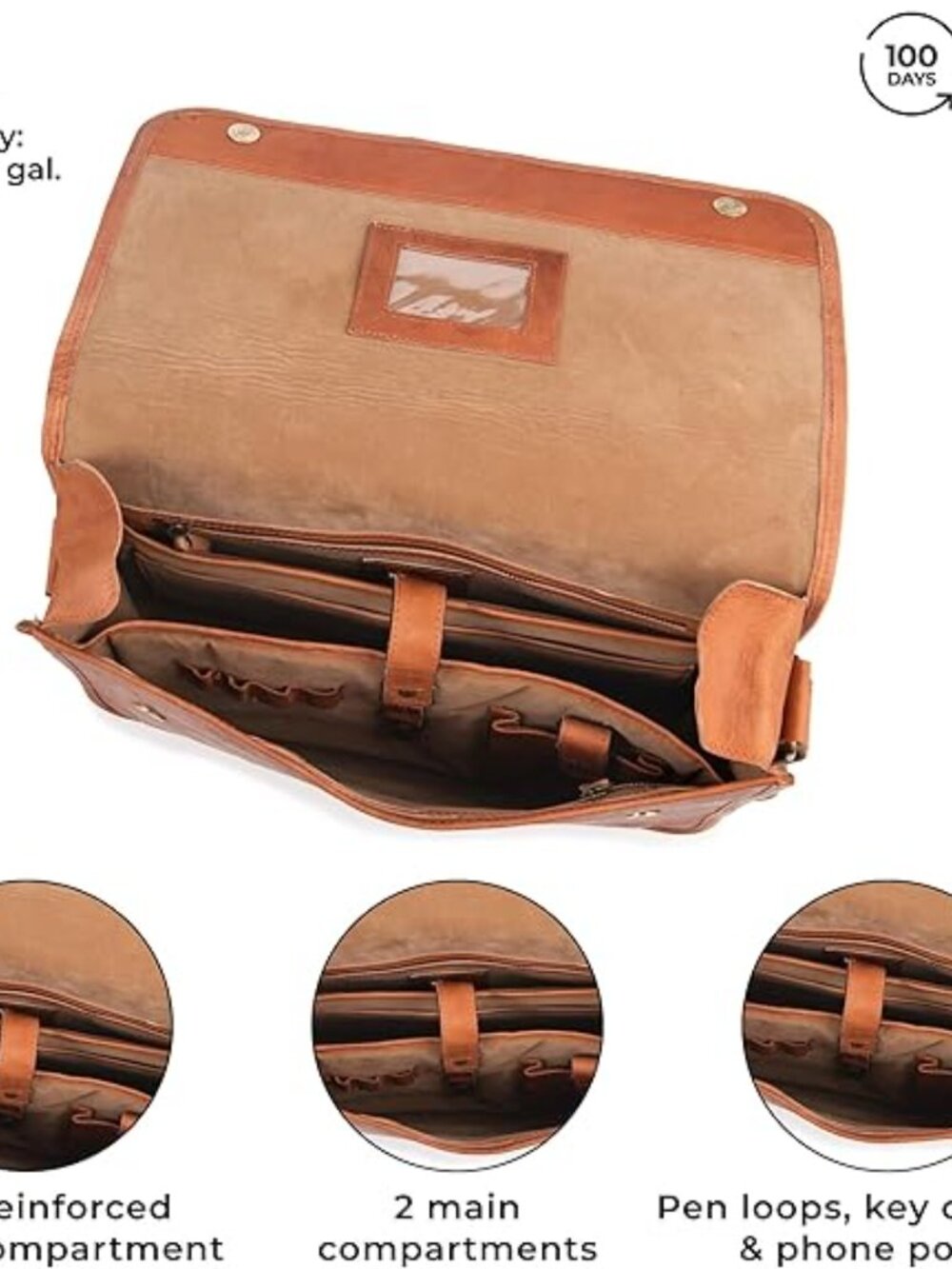 Berliner Ghent Genuine Leather Bag Vintage Work Business Laptop Book Travel - Picture 4 of 6